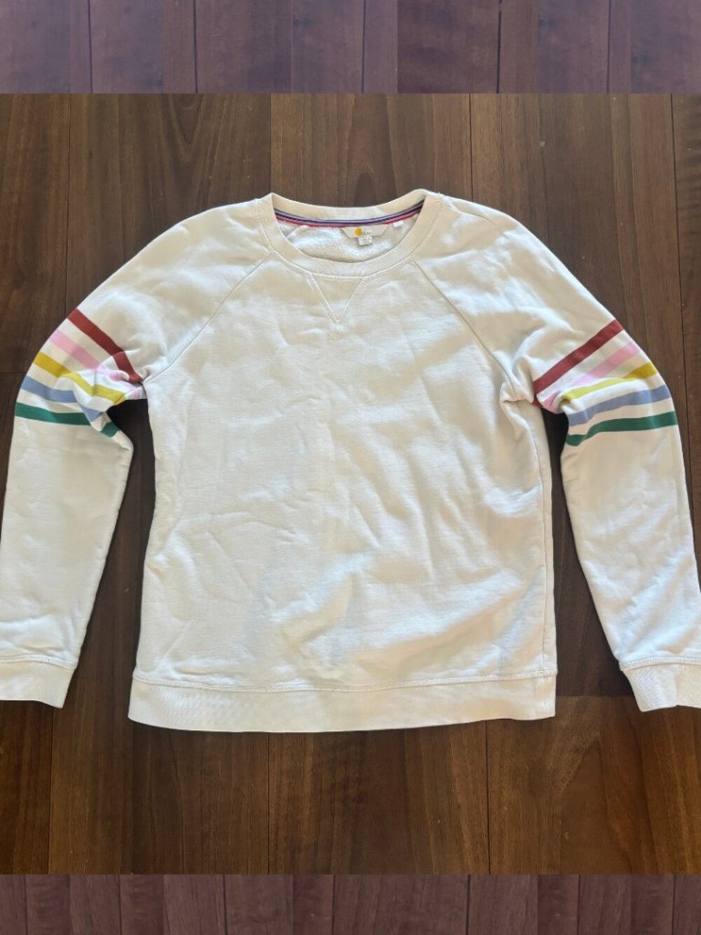 Boden Cream Sweatshirt with Multicolor Stripes - Size S